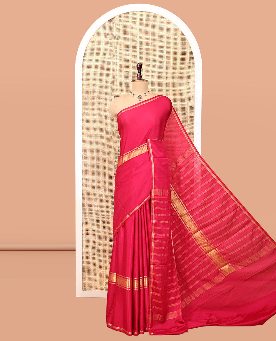 Dark Pink Semi-Mysore Silksaree, a Traditional Zari Border, a Matching Blouse