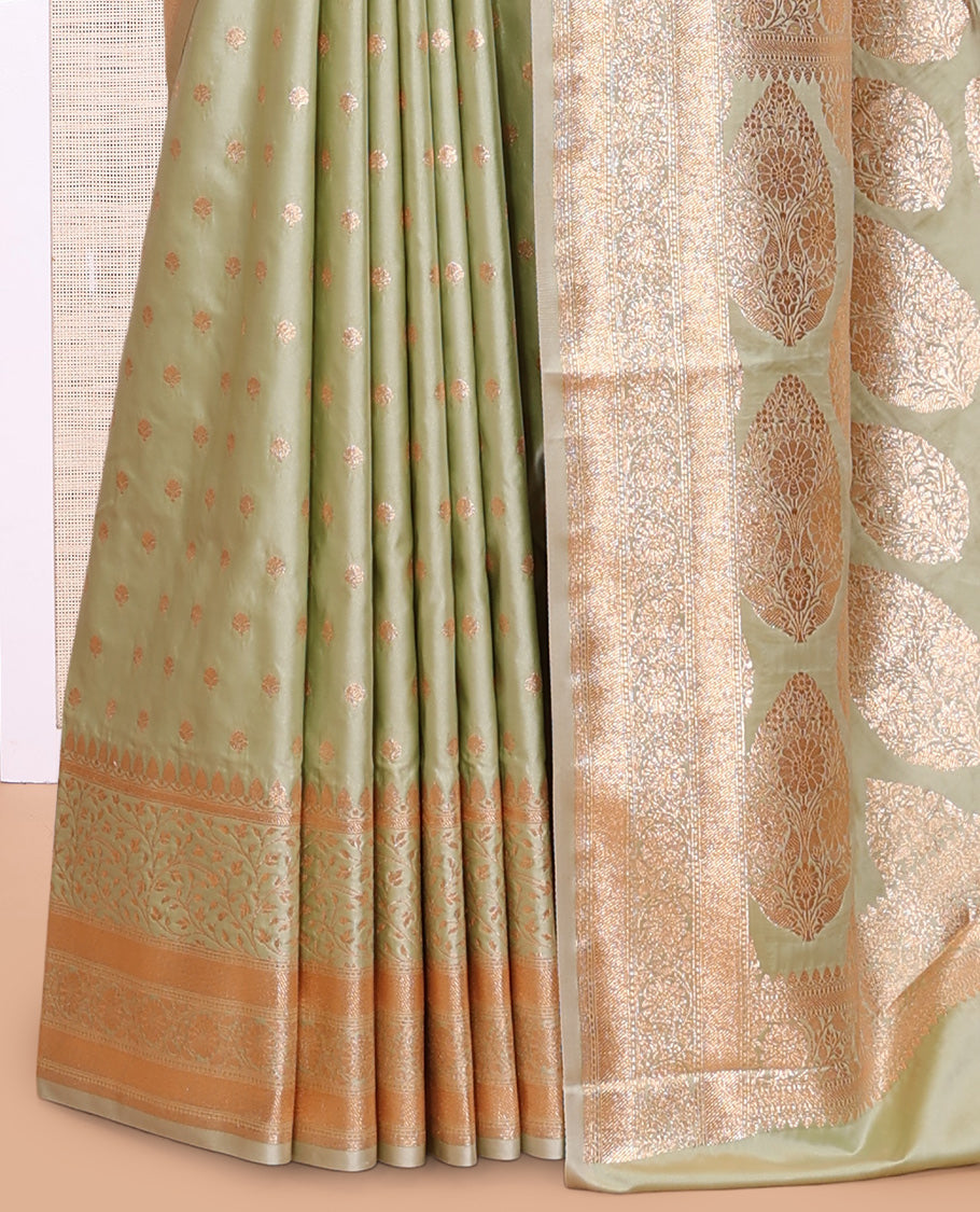 Pale Green Semi-Banaras Satin Silk Saree