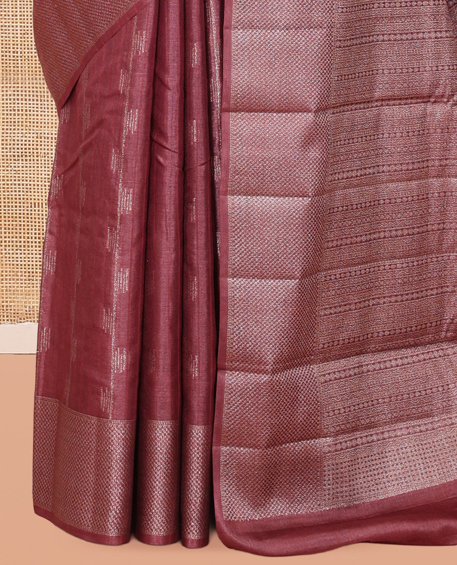 Light Maroon Tussar Silk Saree