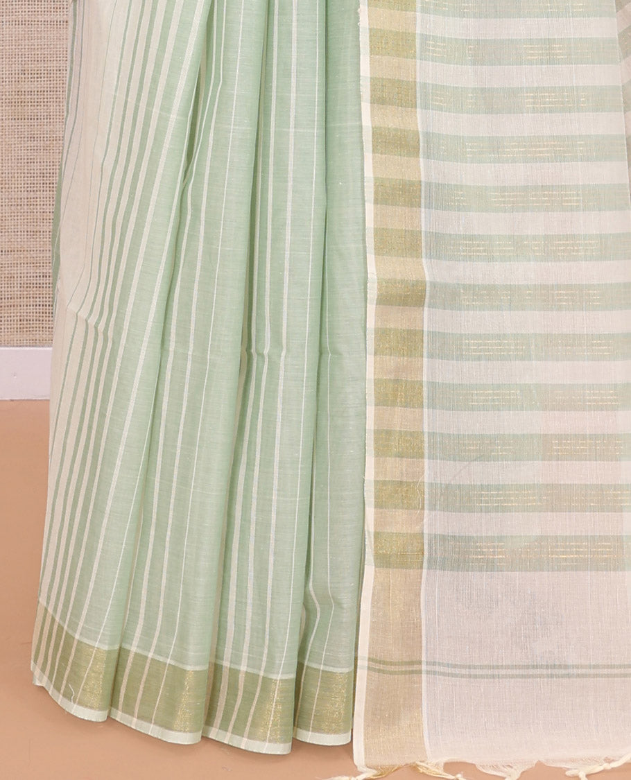 Cream-Pista Green Jute Cotton Saree
