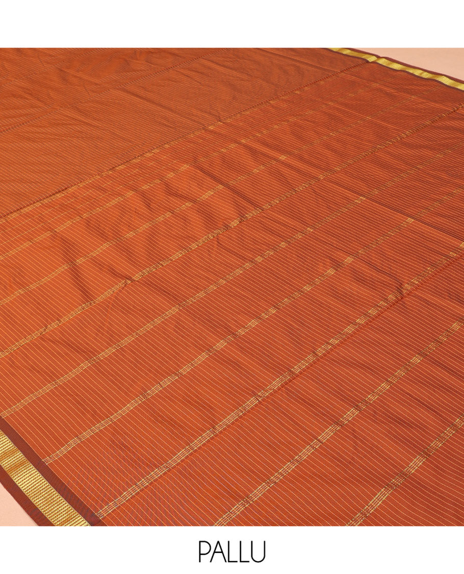 Rust Checked Art-Silk Nine Yard Saree, a Traditional Zari Border, a Self-Pallu, and No Blouse