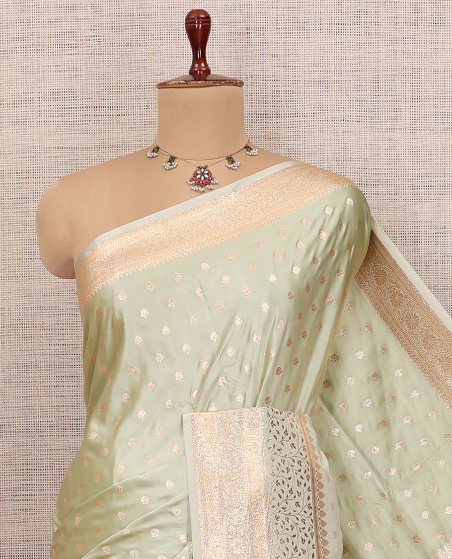 Pale Green Semi-Banaras Satin Silk Saree