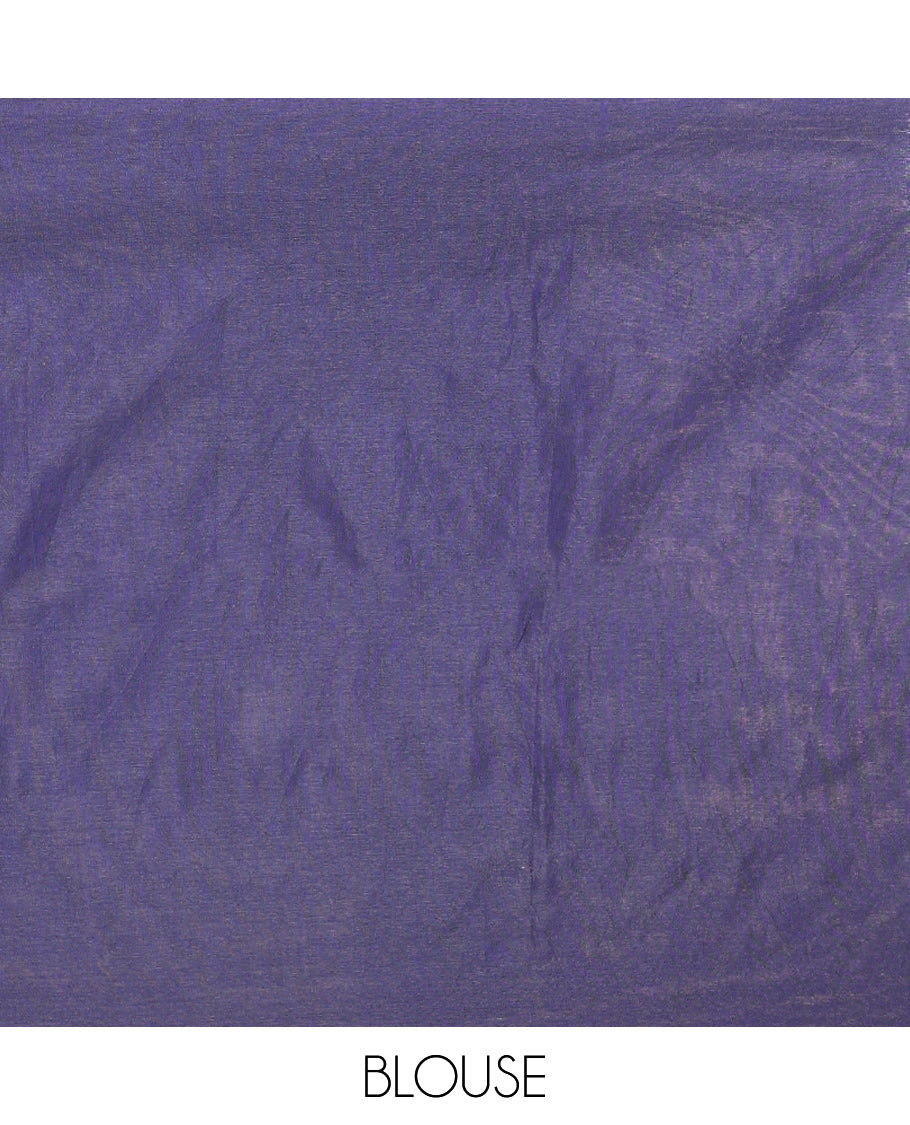 Borderless Green-Navy Blue Plain Khadi Cotton Saree