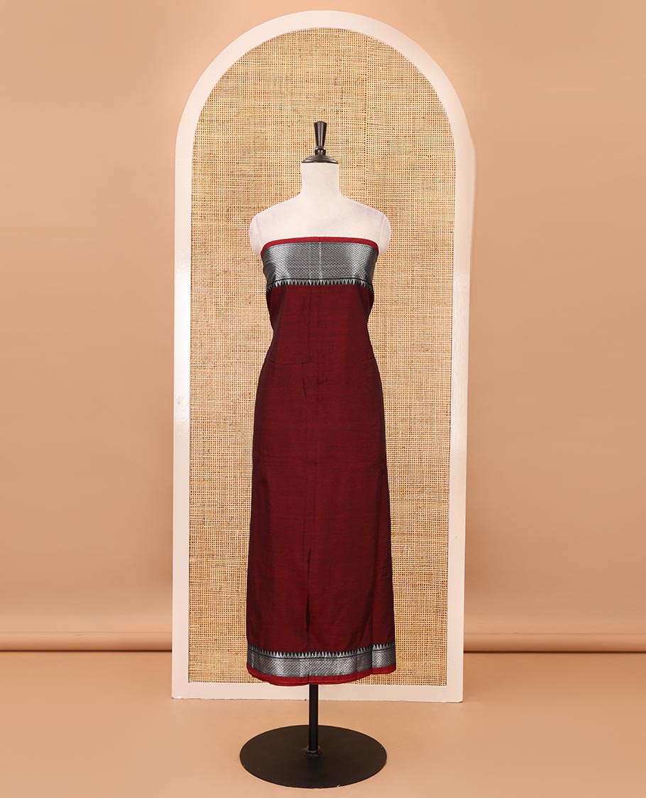 Maroon material chudidar set,traditional zari border mercerized cotton top, matching mercerized cotton bottom & traditional border dupatta