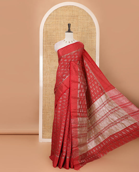 Maroon zari & resham thread arrow design woven art silk saree, zari design satin embossed border & matching blouse