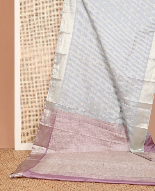 Grey striped,floral design gift saree with contrast zari design border & chevron design pallu