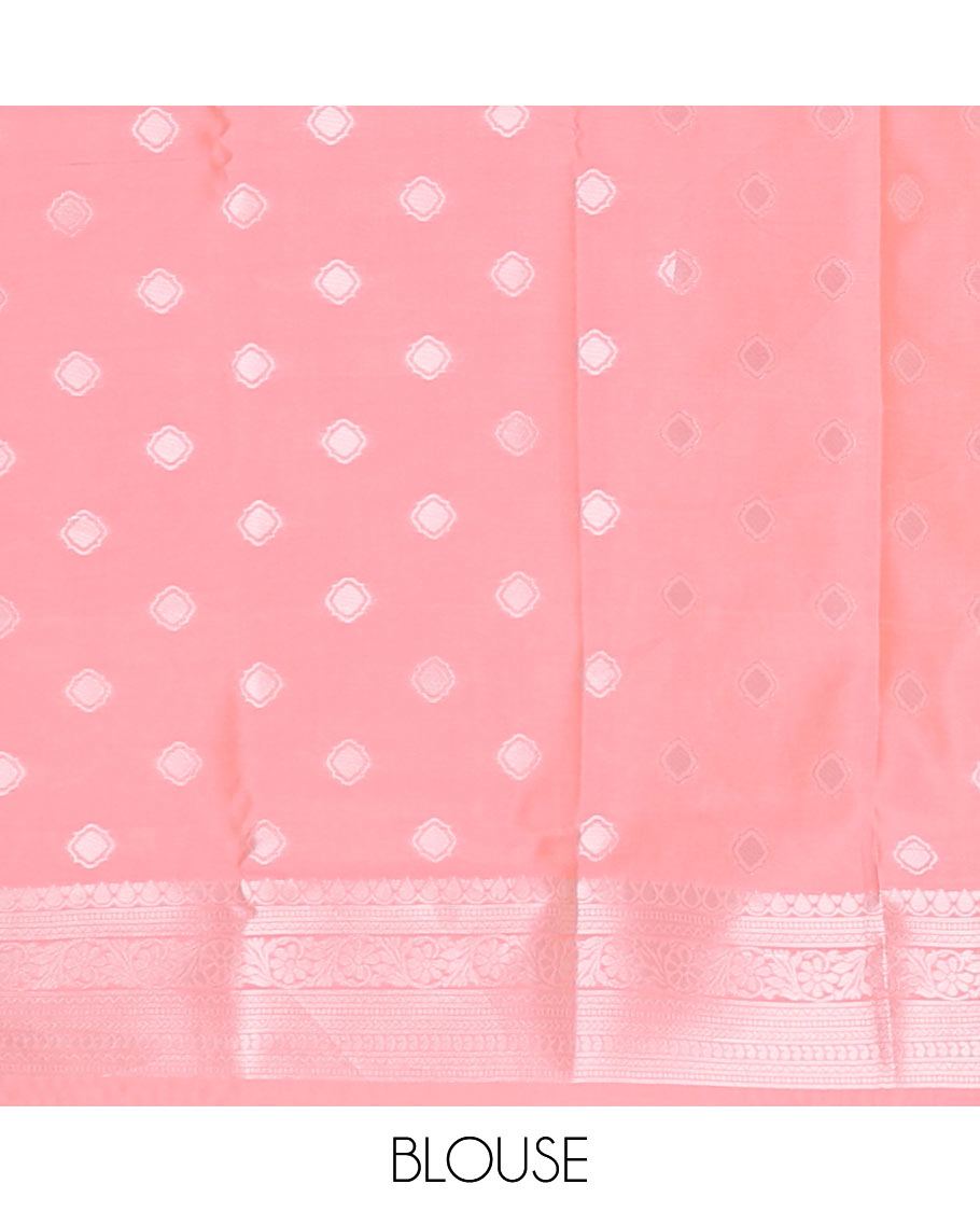 Pink geometric design butter silk saree with self floral design border & zari geometric design pallu