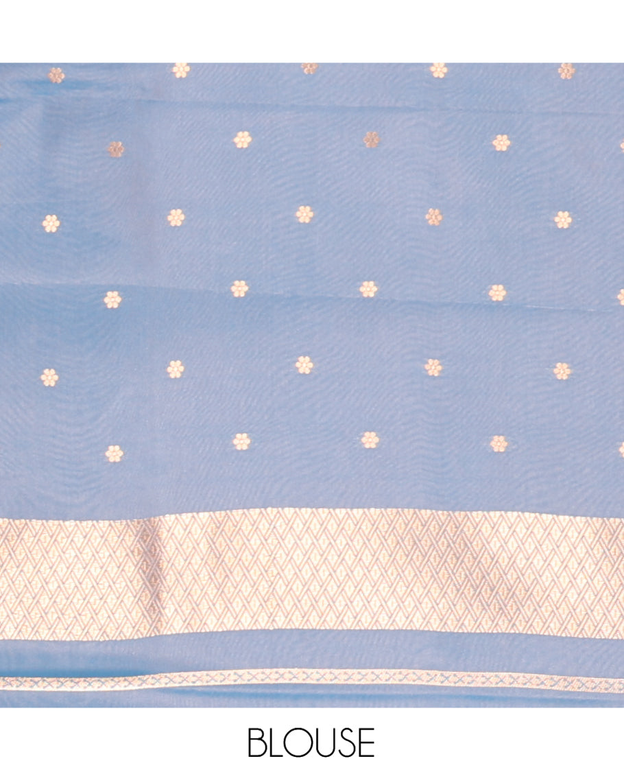 Blue Satin Silk Saree, Adorned with Warli Motif Print, Highlighted by Warli Printed Zari Border, Warli-Village Palllu, and a Matching Blouse