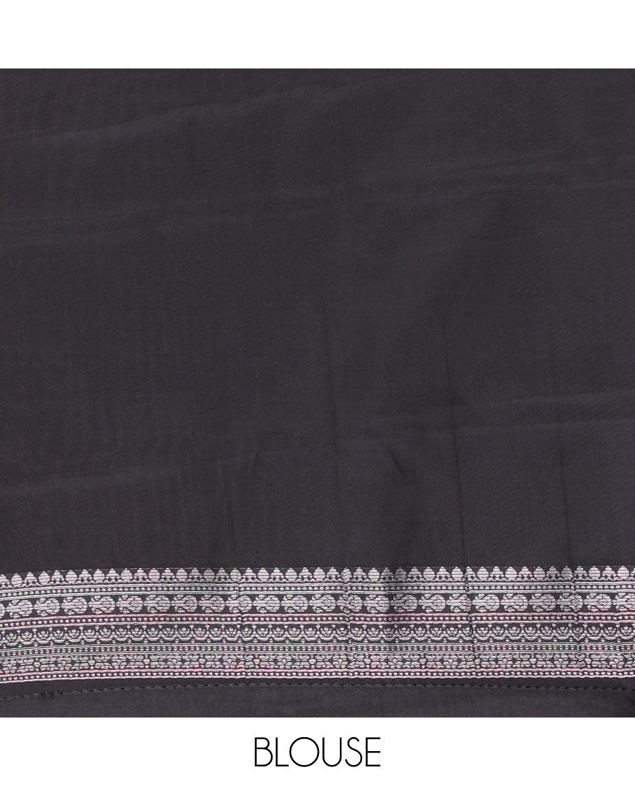 Yellow zari buttas and checked kanchi silk saree, contrast border of zari buttas, and checks, intricate pallu, and contrast zari bordered blouse