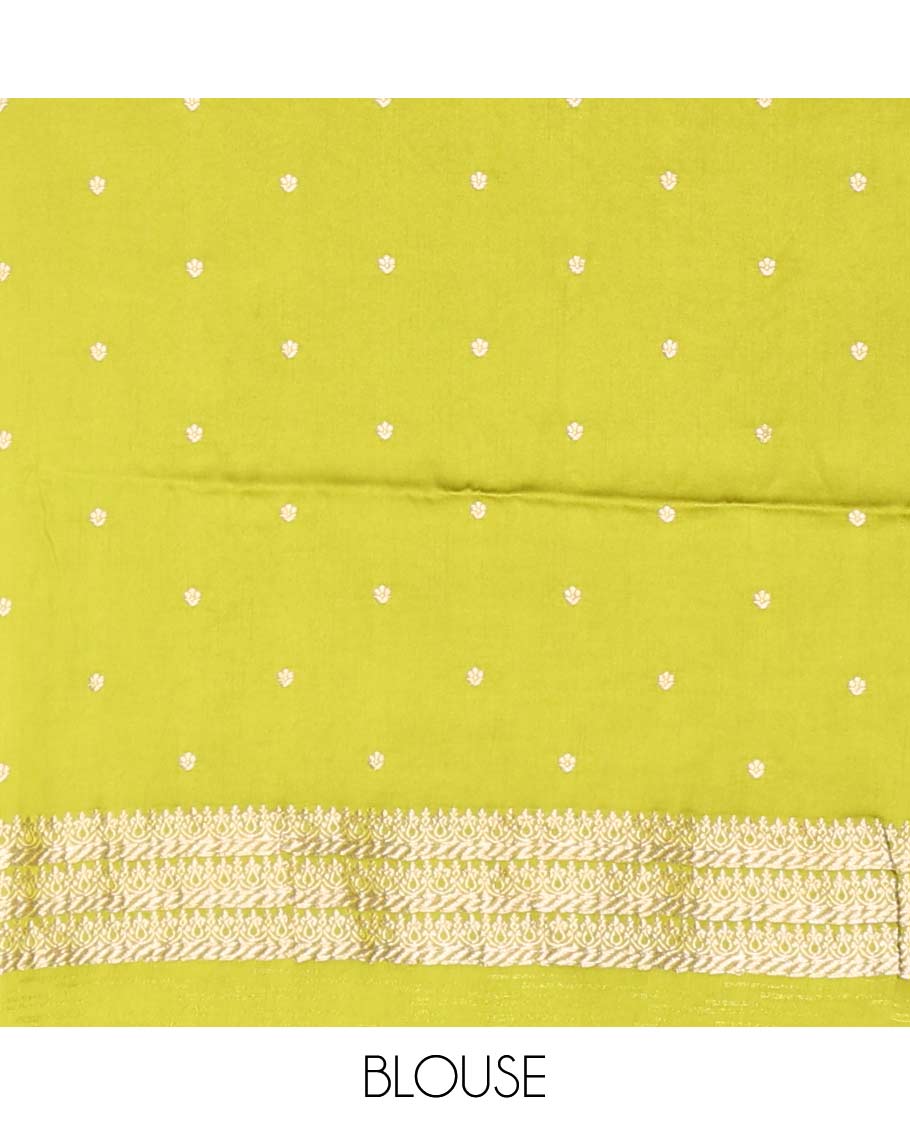 Green mushru silk saree with self bird motifs border & pallu of argyle pattern