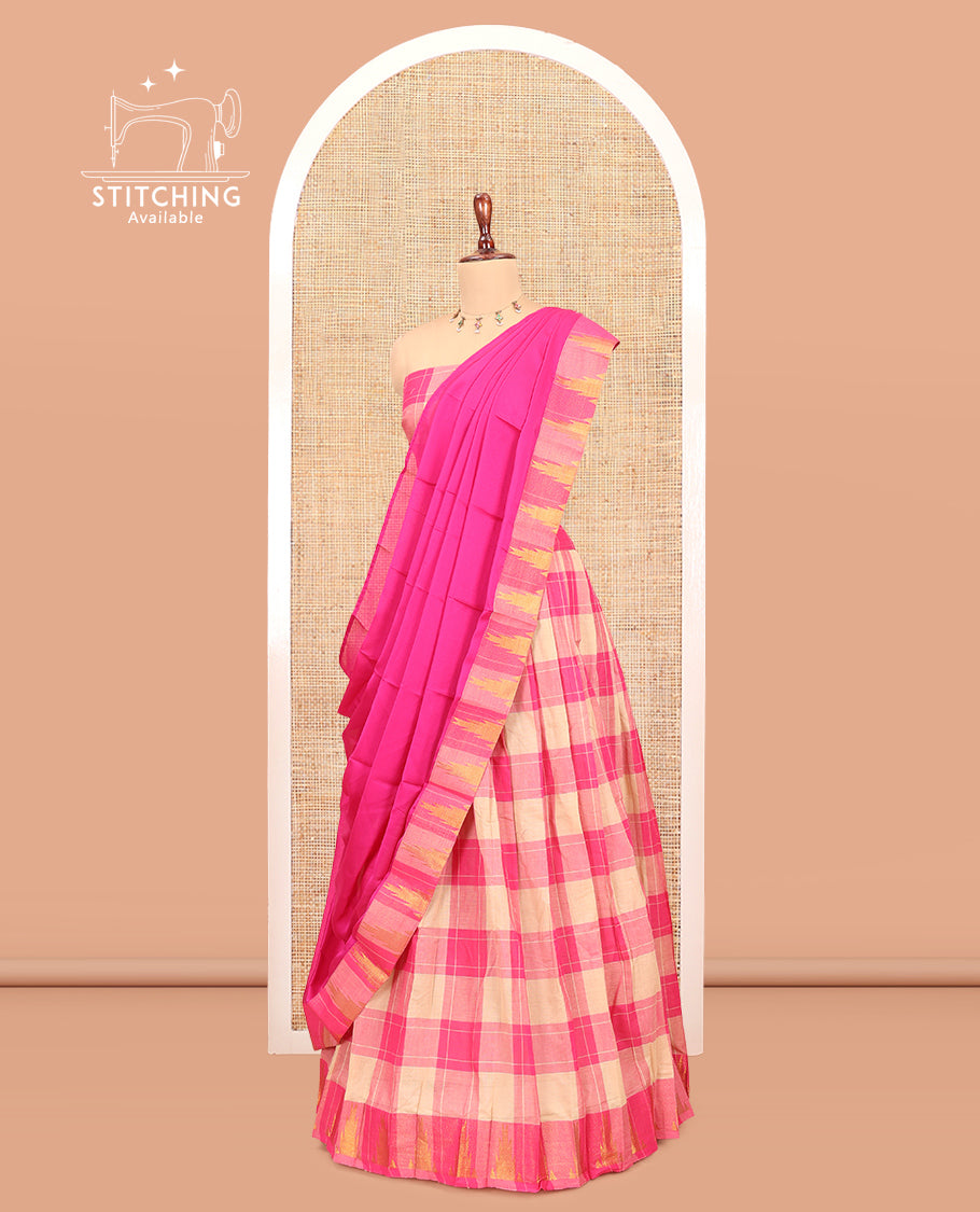 Chikku-Rani Pink Chettinad Cotton Half-Saree
