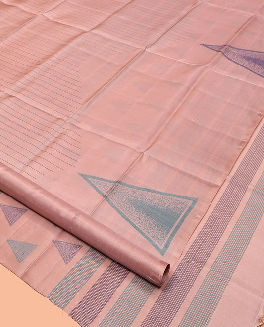 Borderless Peach Mayuri Lite Silk Mix Saree, Subtly Sparkled With Stripes and Triangle Buttas, a Subtle Self-Pallu of Triangles and a Matching Blouse