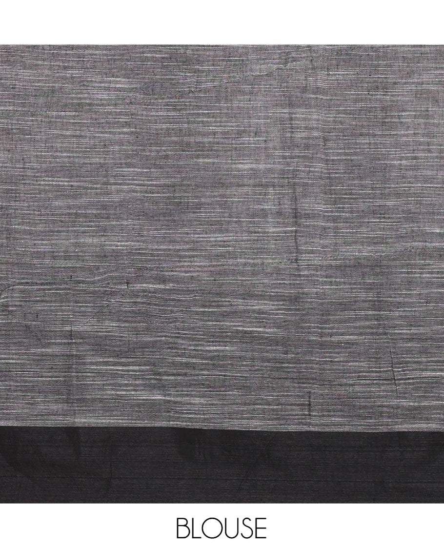 White Ikkat Weave Khadi Linen Saree, Complemented by a Contrast Border, and a Contrast Blouse