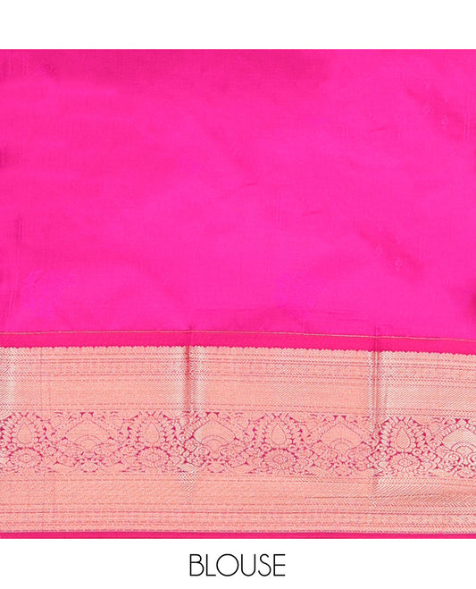 Sandal  Art Silk Half-Saree Pavadai Material with Sparsely Woven Skirt, a Contrast Traditional Border, Contrast Blouse, and Scallop Embroidered Dhavani
