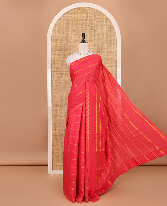 Borderless pink veldhari zari striped Sungudi cotton saree, self-pallu of veldhari stripes & running blouse