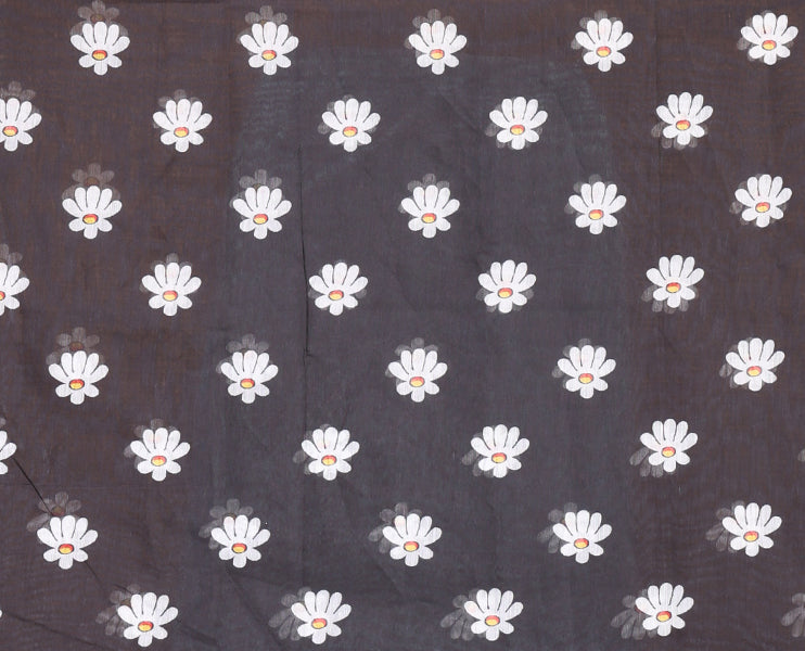 Borderless black Floral design chanderi cotton saree , floral vine printed pallu and small floral printed blouse