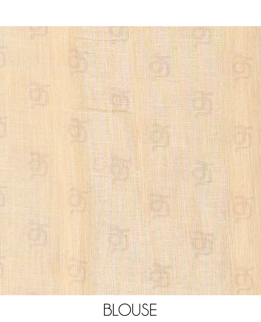 Gold Tissue Linen Saree Features Tamil Letter Print, a Piping Border, and a Matching Blouse