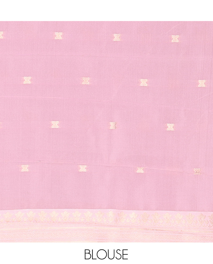 Navy Blue Kanchi Silk Saree, Accentuated with Zari Buttas and Stripes, Contrast Traditional Zari Border, Jaal Pallu, a Contrast Blouse