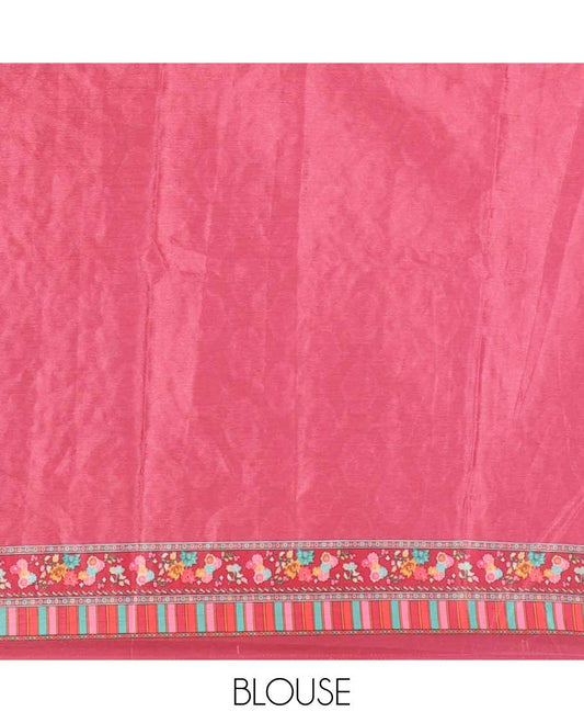 Multi-color geometric printed, mirror work masakali saree with printed, mirror work border & printed pallu along with plain blouse