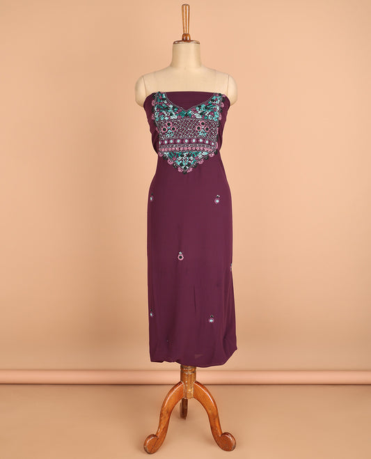 wine chudidhar material challa flower print georgette top with santoon material pants & challa work dupatta