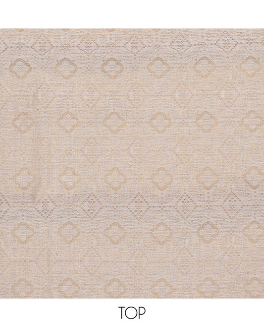 Cream chudidhar material set, geometric design top, blue plain bottom & floral zari design dupatta