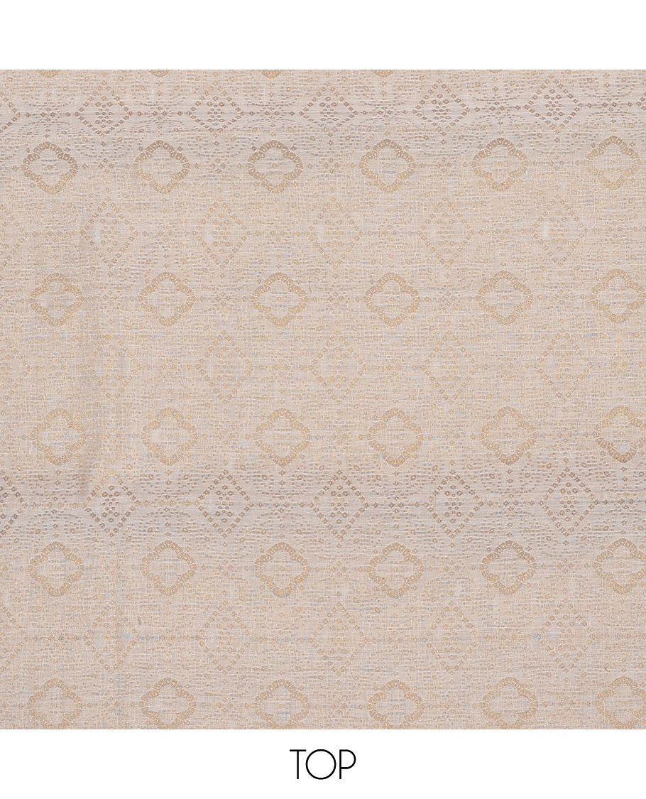 Cream chudidhar material set, geometric design top, blue plain bottom & floral zari design dupatta