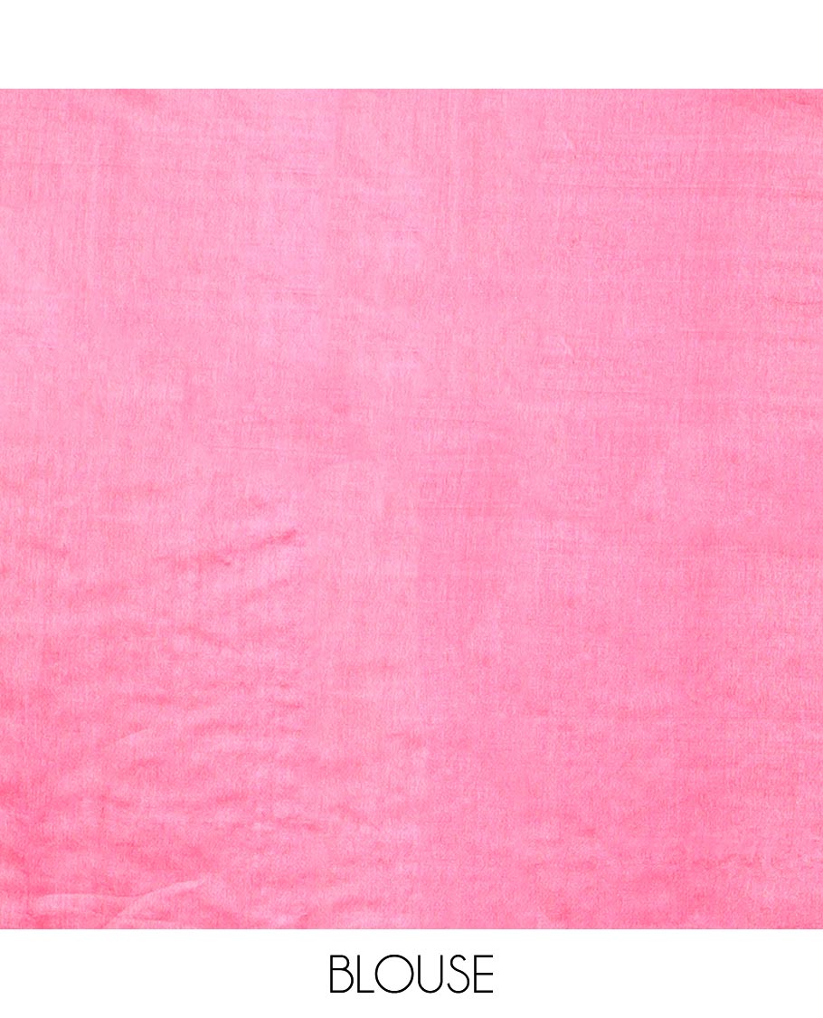 Borderless pink striped design tussar saree