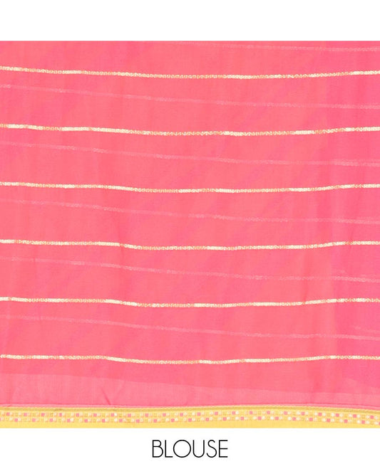 Yellow digital printed sitara shimmer saree with lace border & self pallu along with plain blouse