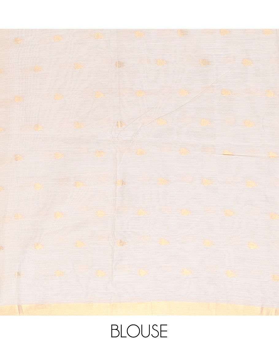 Cream Plain Chanderi Cotton Saree, Highlighted by Floral Motifs Border, a Self-Pallu, and a Matching Blouse