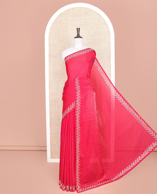 Pink Designer Saree, Spotlighted with Stone Work Across Its Body, Highlighted by a Scallop Stone Embroidered Border, a Self Pallu, and Paired with a Matching Stone Work Blouse