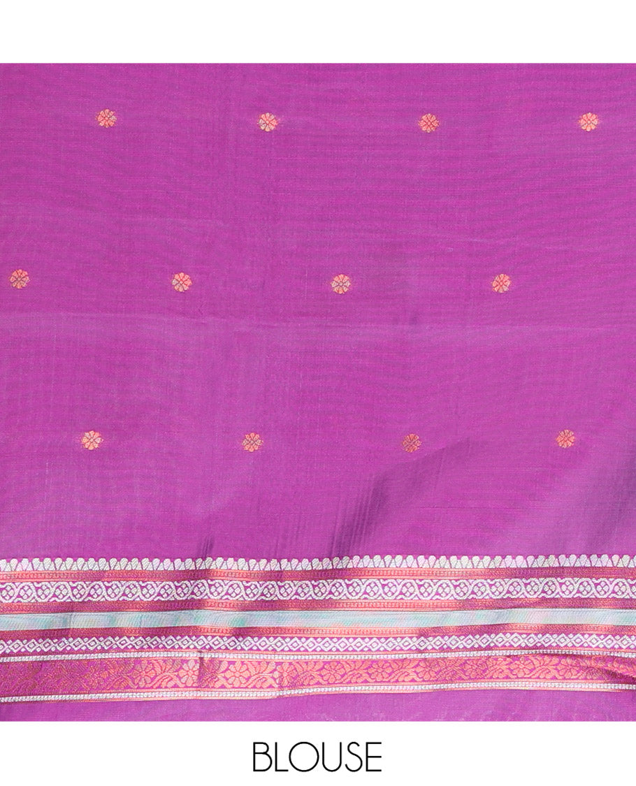 Rama Blue Litchi Chettinad Saree, Subtly Woven with Thread Leaf Buttas, Contrast Traditional Border, and a Contrast Blouse
