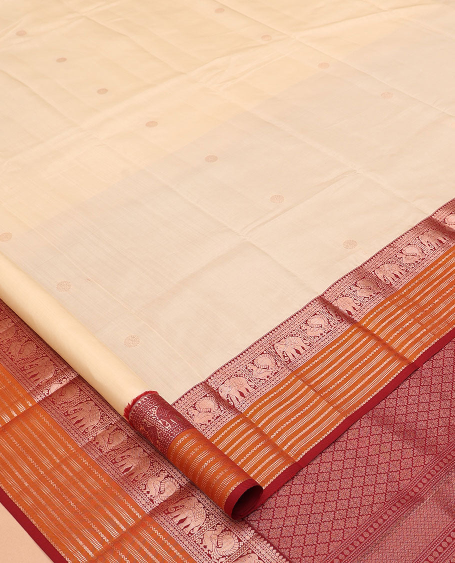Cream-Maroon-Mustard Vasundhara Lite Silk Mix Saree