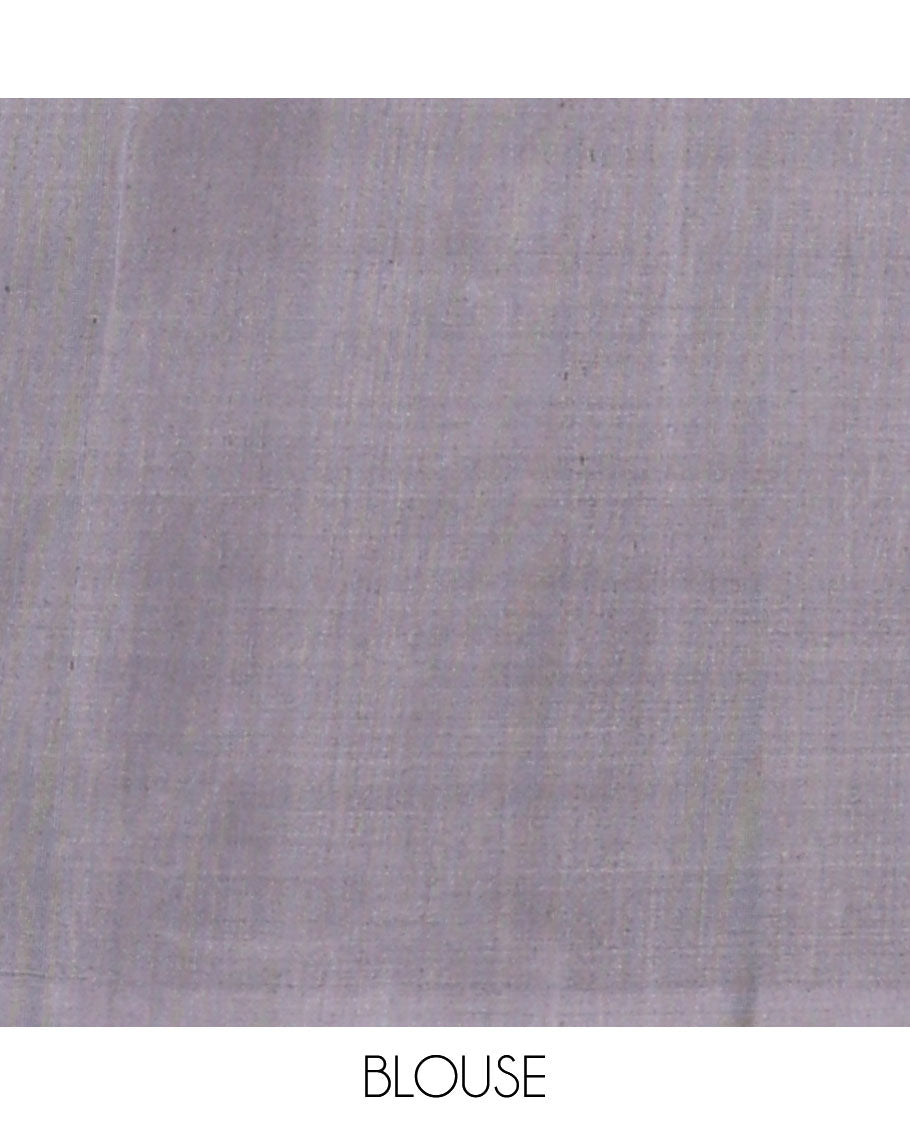 Pink diagonal floral creeper soft silk saree, checked design border & contrast pallu of jaal designs