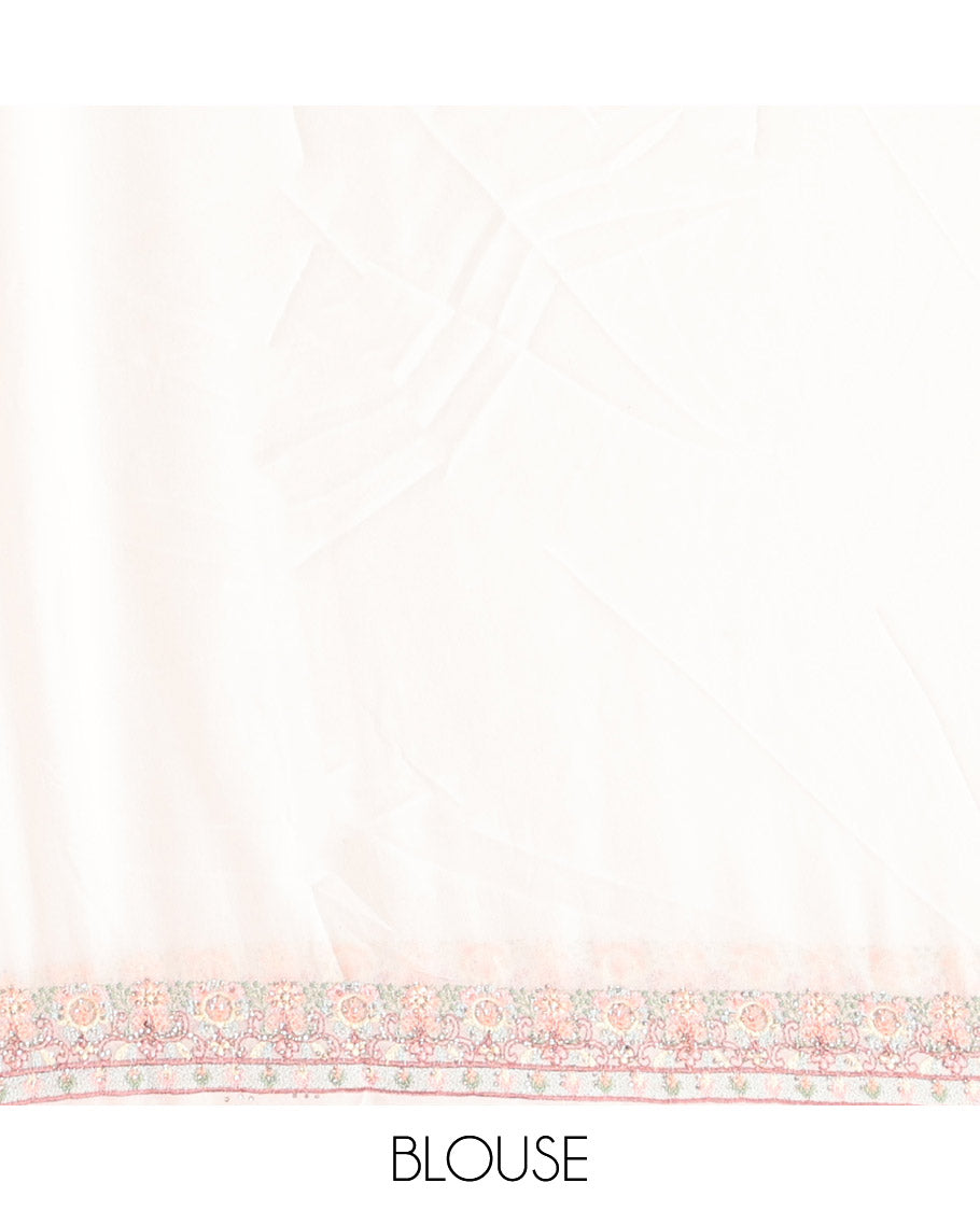 Off-white Designer Saree, Lightly Embellished with Floral-Paisley Embroidery, a Embroidered Border, and a Matching Blouse