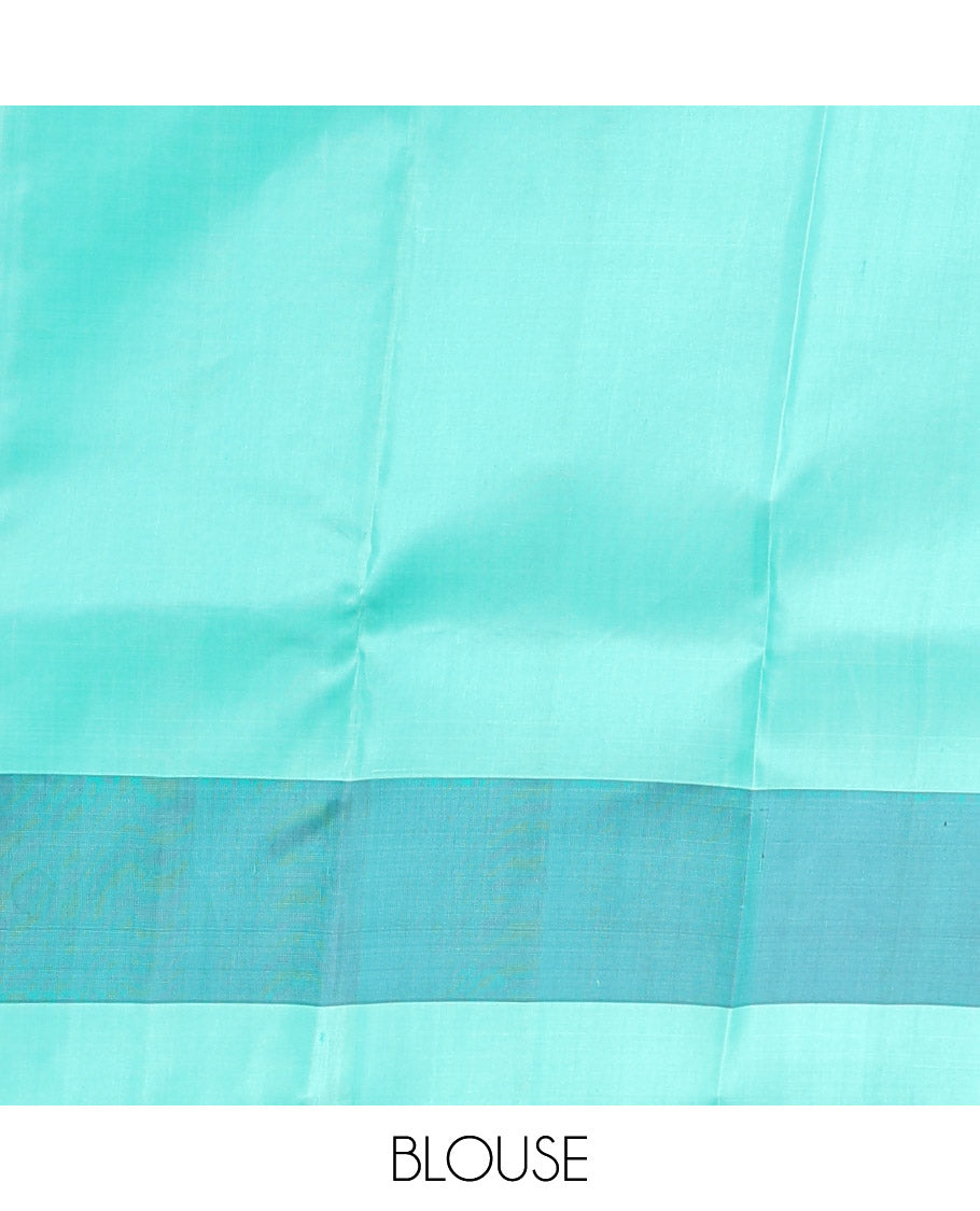 Yellow Kanchipuram Silk Saree, Sparsely Woven with Buttas, a Contrast Checked Sparsely Woven Border, Jaal Pallu, and a Contrast Blouse