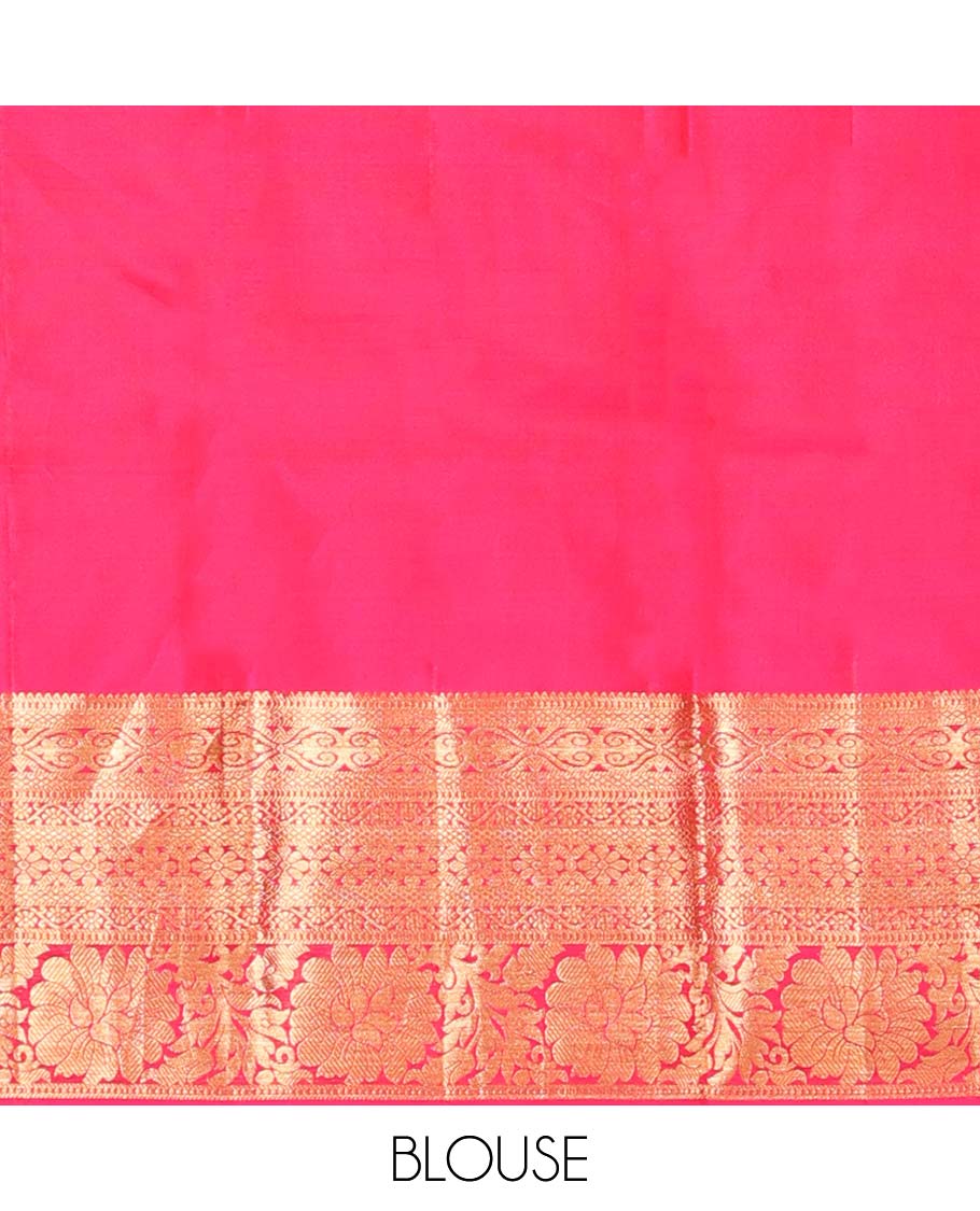 Red checked kancheepuram silk saree with self zari design border & floral zari design pallu
