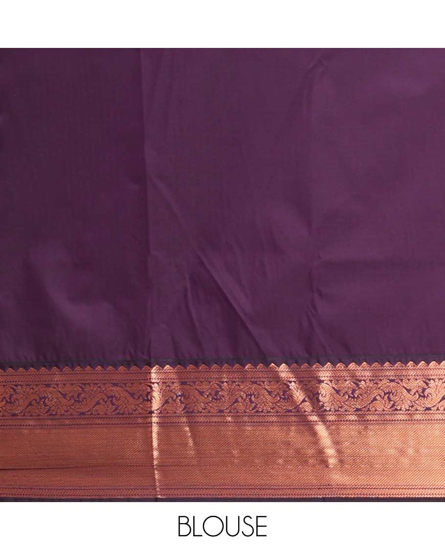 Blue ckecked, leaf motifs gift saree with contrast zari design border & checked zari design pallu