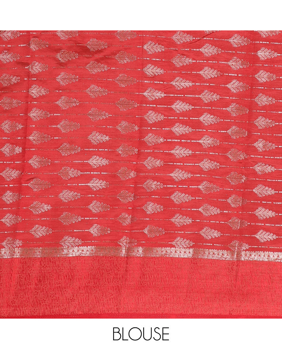 Maroon zari & resham thread arrow design woven art silk saree, zari design satin embossed border & matching blouse