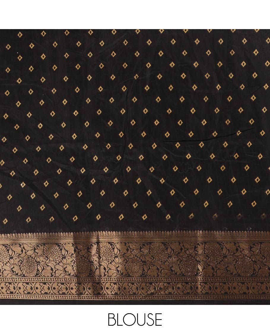 Black-yellow kalamkari floral vine & peacock printed Dola silk saree,traditional border,kalamkari print pallu & matching blouse of print & zariwork