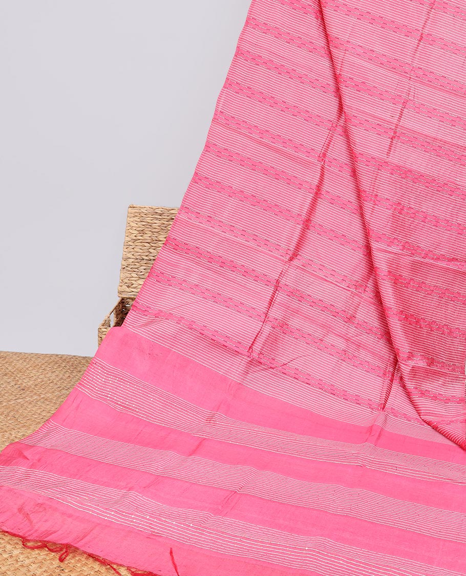 Borderless pink striped design tussar saree