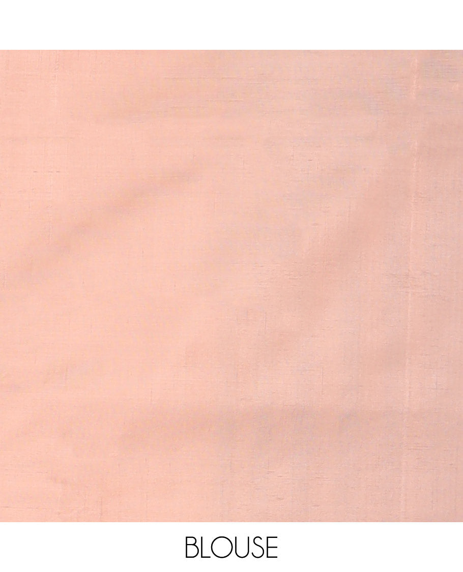 Borderless Blue Banana Pith Saree, Featuring Buttas All Over Its Body, Complemented by a Contrast Pallu of Unique Buttas, and Paired with a Contrast Blouse