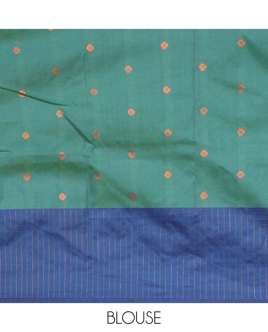 Rama green zari mango butta design soft silk saree with lotus flower design border & rich weaving pallu along with butta design blouse