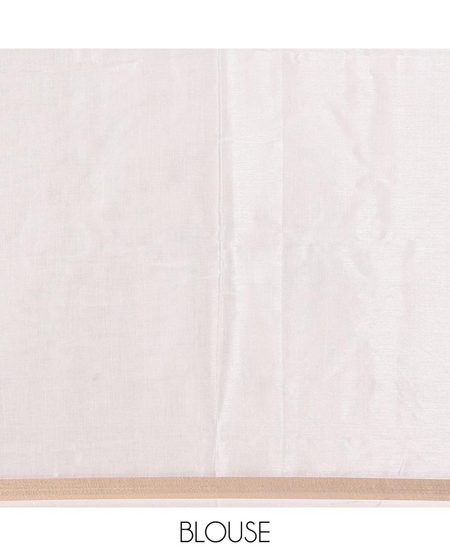 Half-white floral, and kathakali motifs digitally printed Kerala cotton saree, zari border, striped pallu, and matching blouse