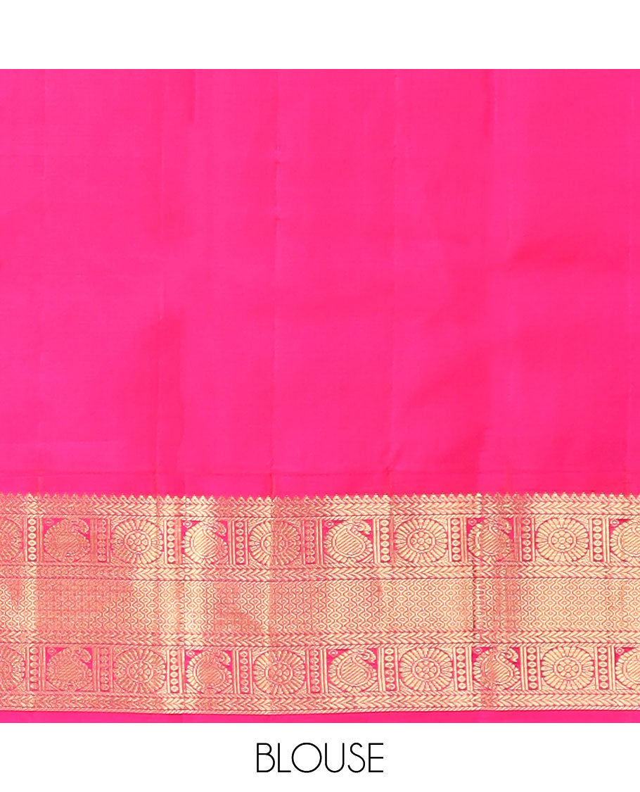 Yellow butta silk saree with contrast korvai zari design border & intricate zari design pallu