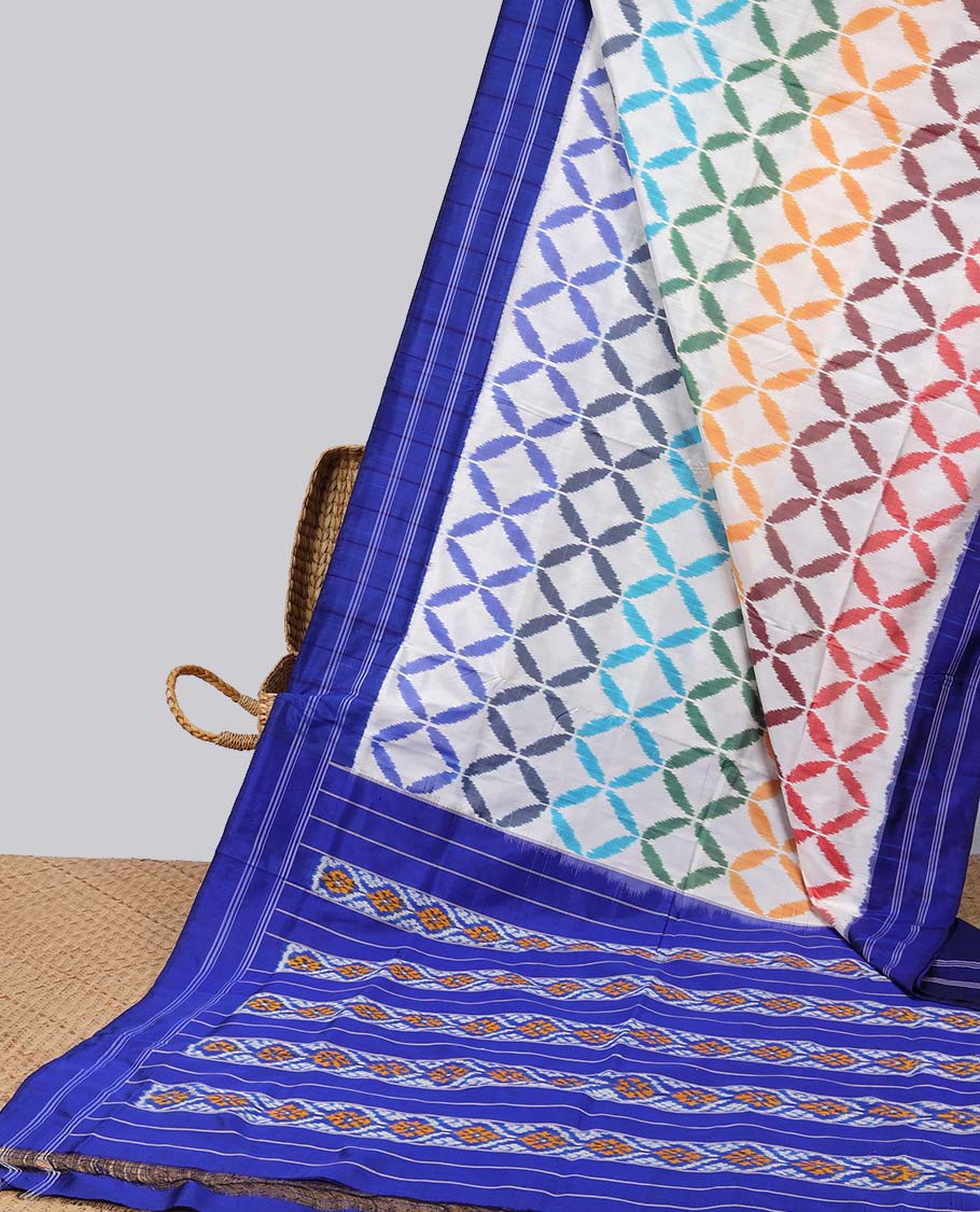 Multi Colour  with motifs ikkat silk saree , contrast striped border & striped, ogee design pallu