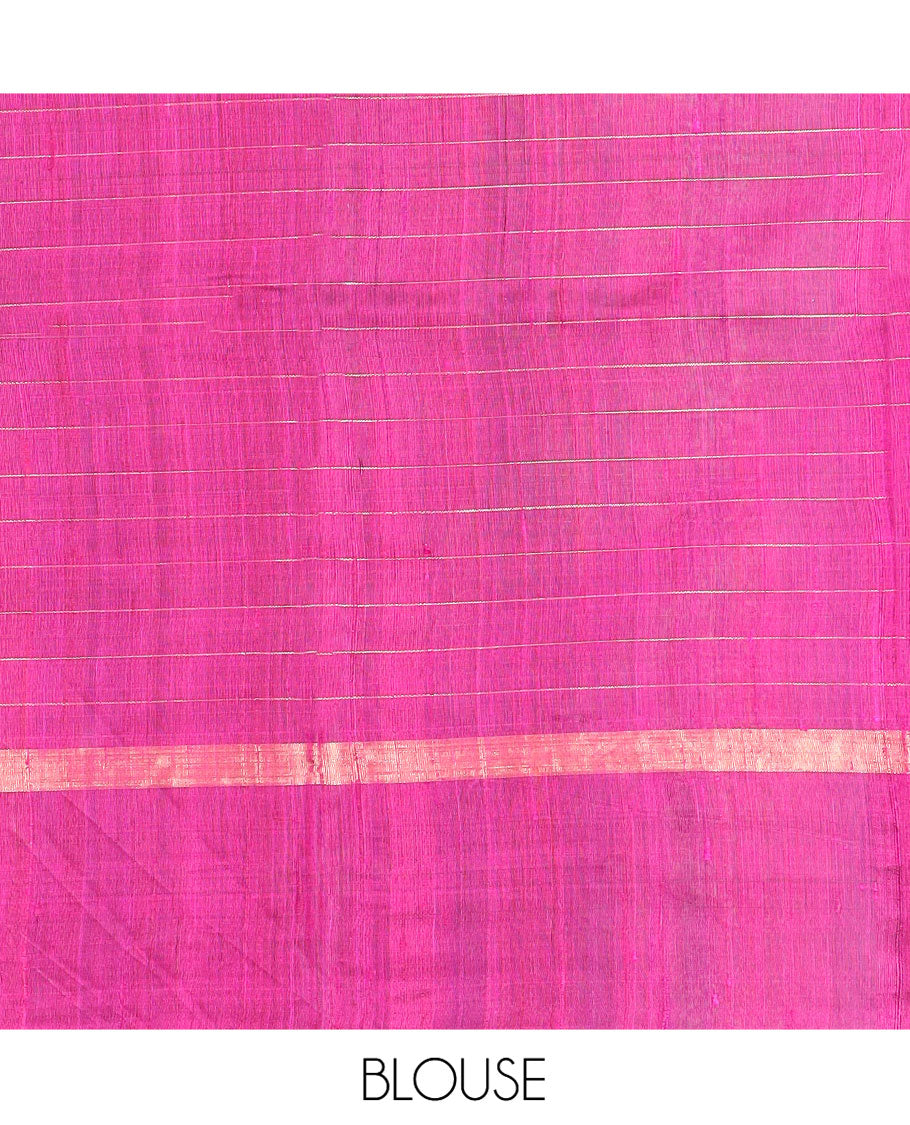 Blue Dupion Silk Saree Embellished with Checks All Over Its Body, Complemented by a Contrast Border of Paisley Motifs in Zari, Grandly Woven Pallu of Ogee Designs, and Paired with a Contrast Blouse