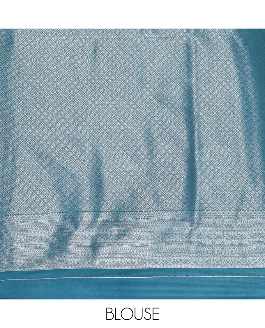 Blue stripes zari jacquard softy saree with temple traditional zari border, rich pallu & matching zari blouse