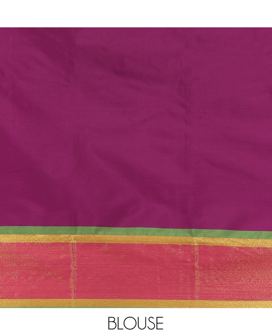Purple Arani Saree, Embellished with Checks, a Contrast Border, a Self-Pallu, and a Matching Blouse