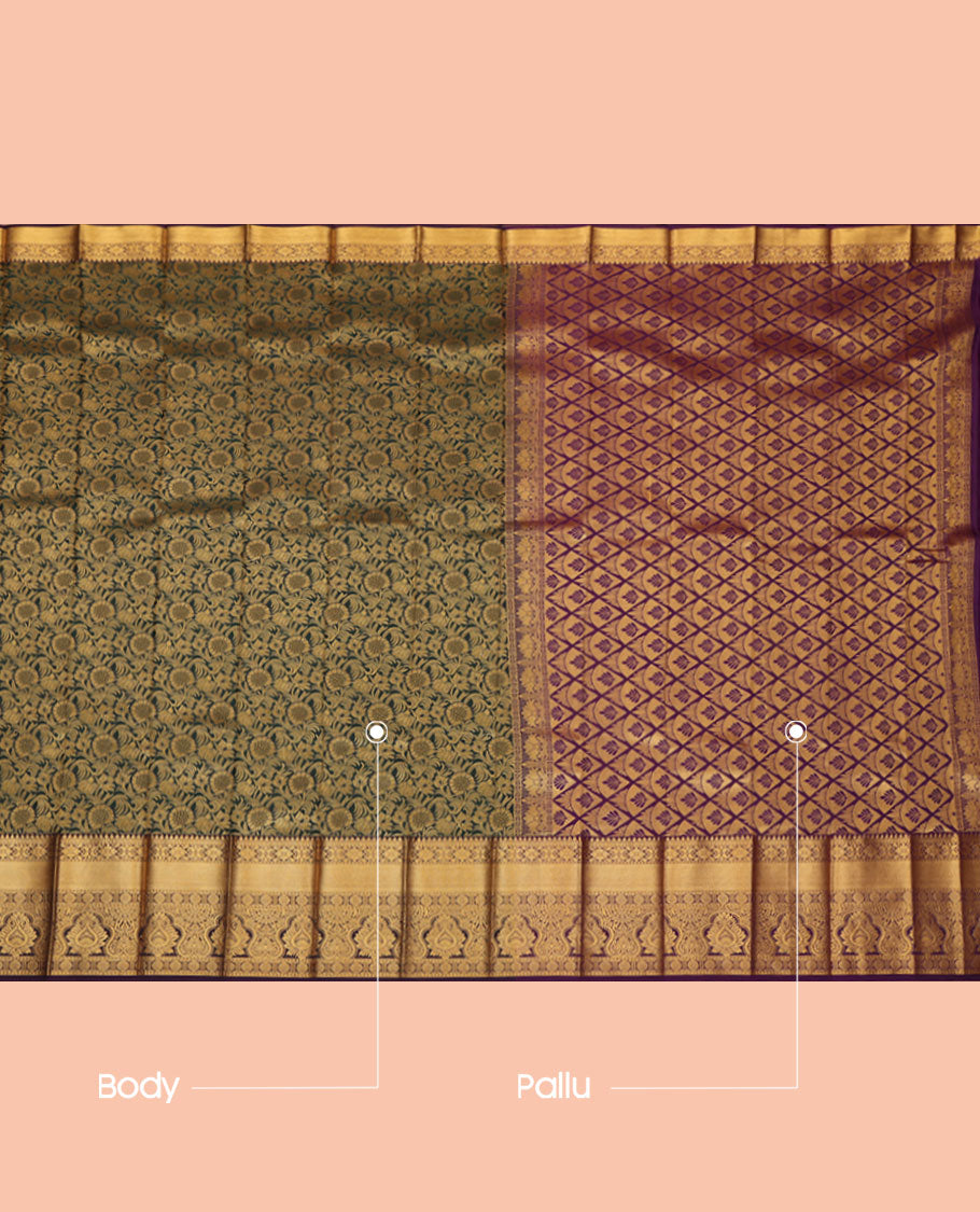 Green Budget Silk Saree, Woven with Jacquard Design, a Contrast Traditional Zari Border, Grand Pallu, and a Contrast Blouse
