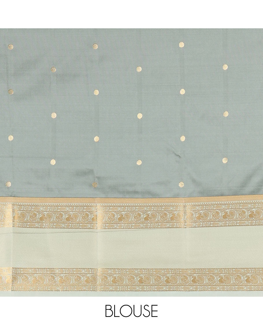 Violet zari buttas soft silk saree , contrast peacock and mango zari weaving border , contrast weaving rich pallu and contrast Blouse